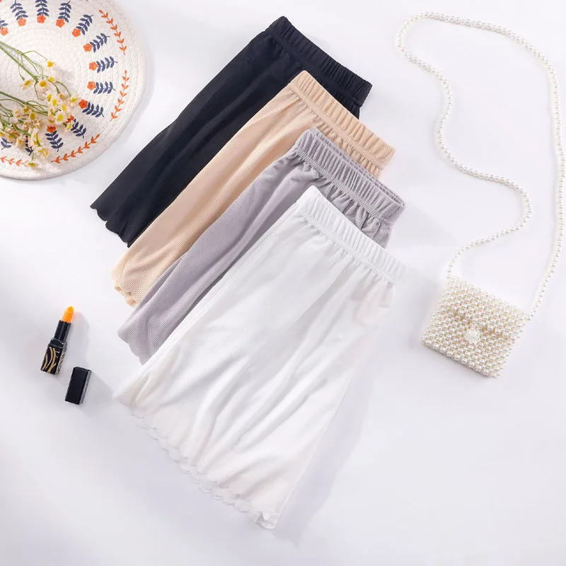 150Kg Large Size Women\'s Summer Ice Silk High Waist Safety Shorts 2XL 4XL 6XL 8XL Leggings Anti-Empty Shorts Black White