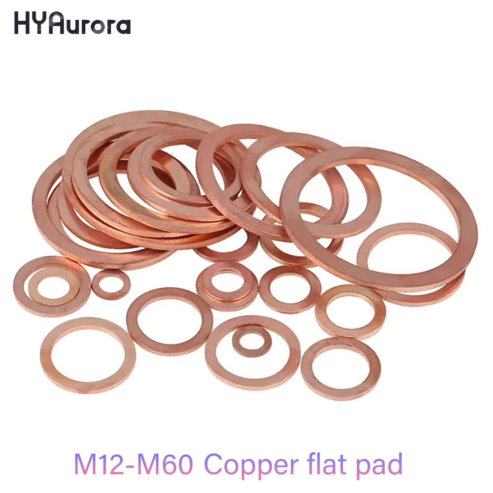 M12-M60 Solid Copper Washer Flat Ring Gasket Sump Plug Oil Seal Fittings M14x20x1.0mm Washers Fastener Hardware Accessories