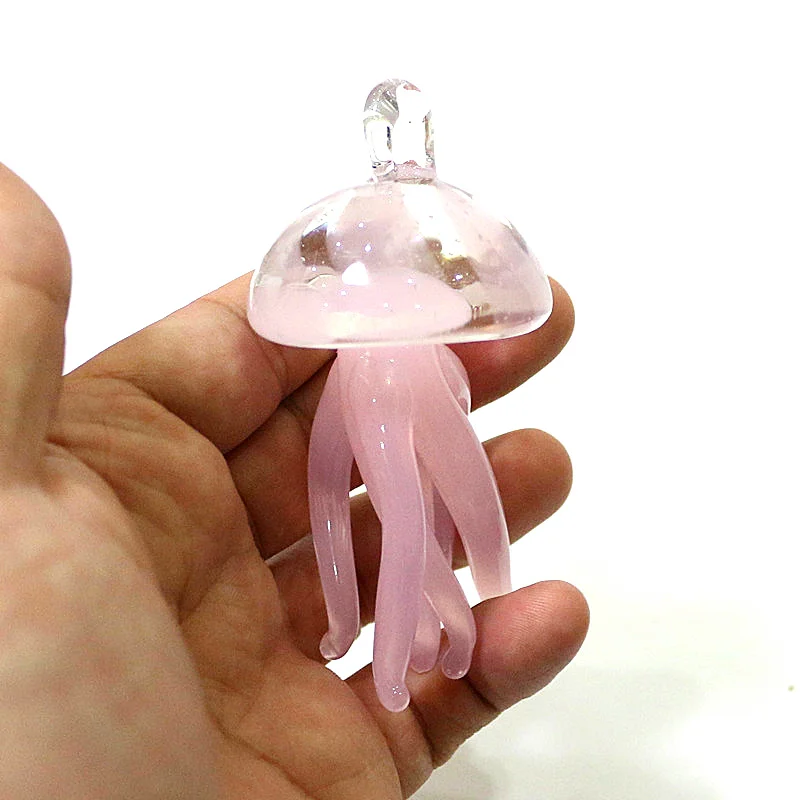 

Pink Jellyfish Glass Pendant Cute Marine Animal Charm Ornaments For Home Aquarium Garden Hanging Marine Life Decor Accessories