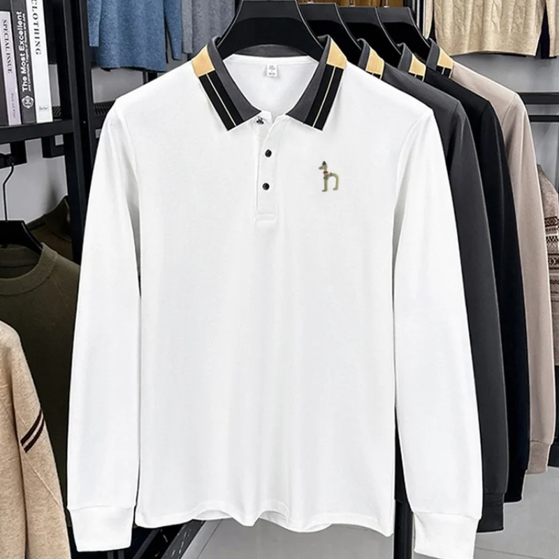 Original Design Herren-Poloshirt mit Revers, Herbst-Neuheit, Einfarbig Bedrucktes Langarm-T-Shirt, Hochwertige Business-Freizeitkleidung für Herren – Detail 6