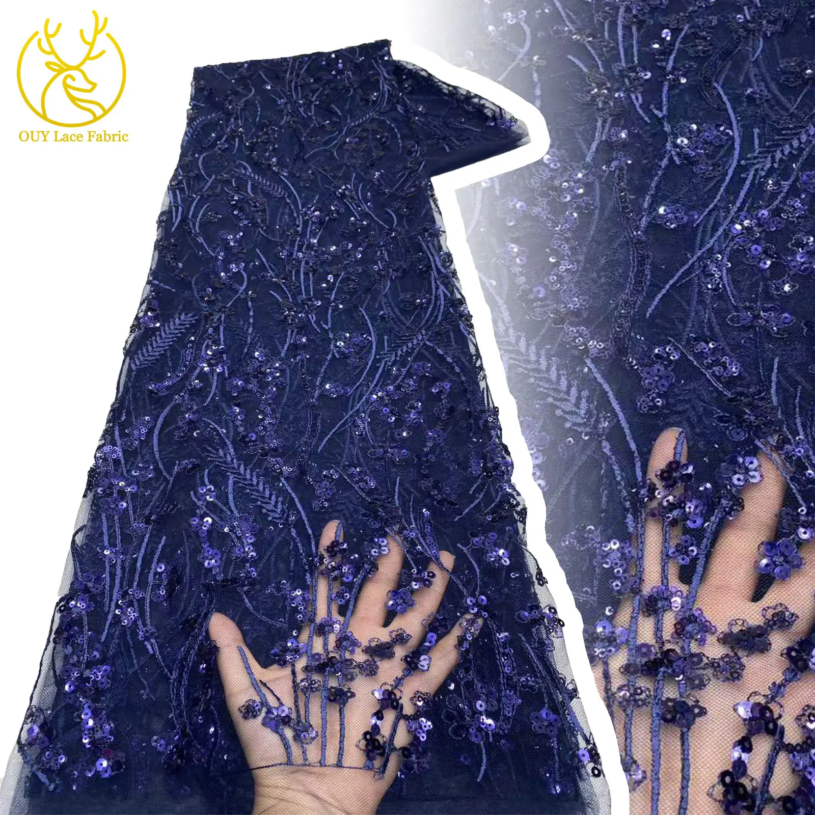 

5 Yards African Lace Fabric 2026 France Luxury Sequin Lace Fabric Nigerian Embroidery for Women Wedding Party Evening Dresses