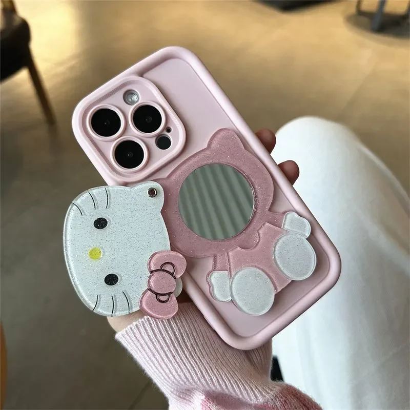 Sanrio Hello Kitty KT Cat Mirror Pink Bestie Phone Case For iPhone 16 15 14 13 12 11 Pro Max XR XS Max 7 8 Plus MINI Y2K Cover