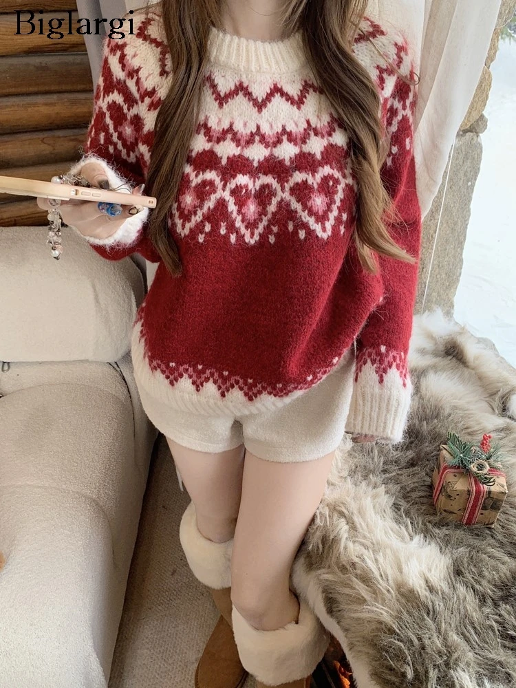 

Knitted Autumn Winter Korean Pullover Sweater Women Geometric Print Fashion Ladies Sweaters Loose Long Sleeve Woman Sweater