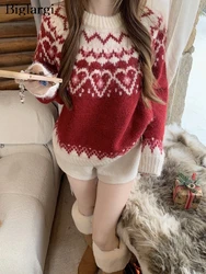 Knitted Autumn Winter Korean Pullover Sweater Women Geometric Print Fashion Ladies Sweaters Loose Long Sleeve Woman Sweater