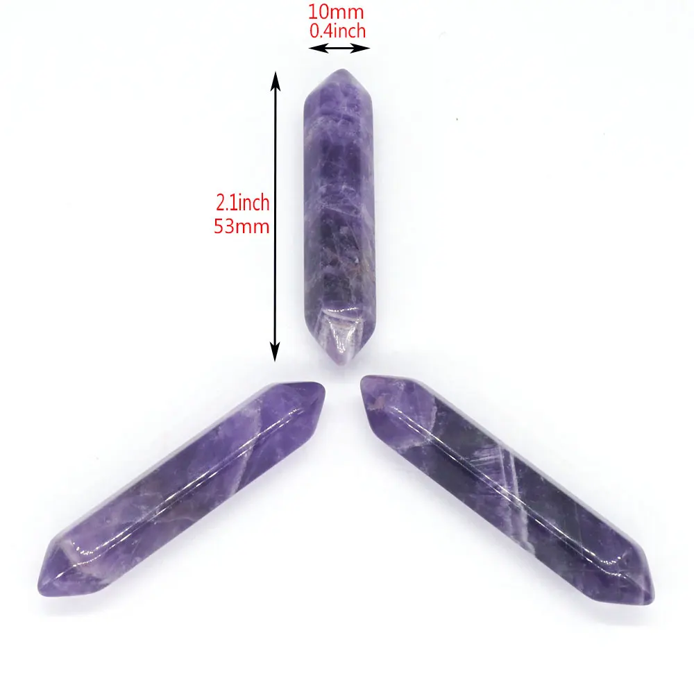 10x53mm Double Headed Pointed Hexagonal Crystal Column Natural Stone Power Wand Ornament Craft Pendant Necklace JewelryAccessory