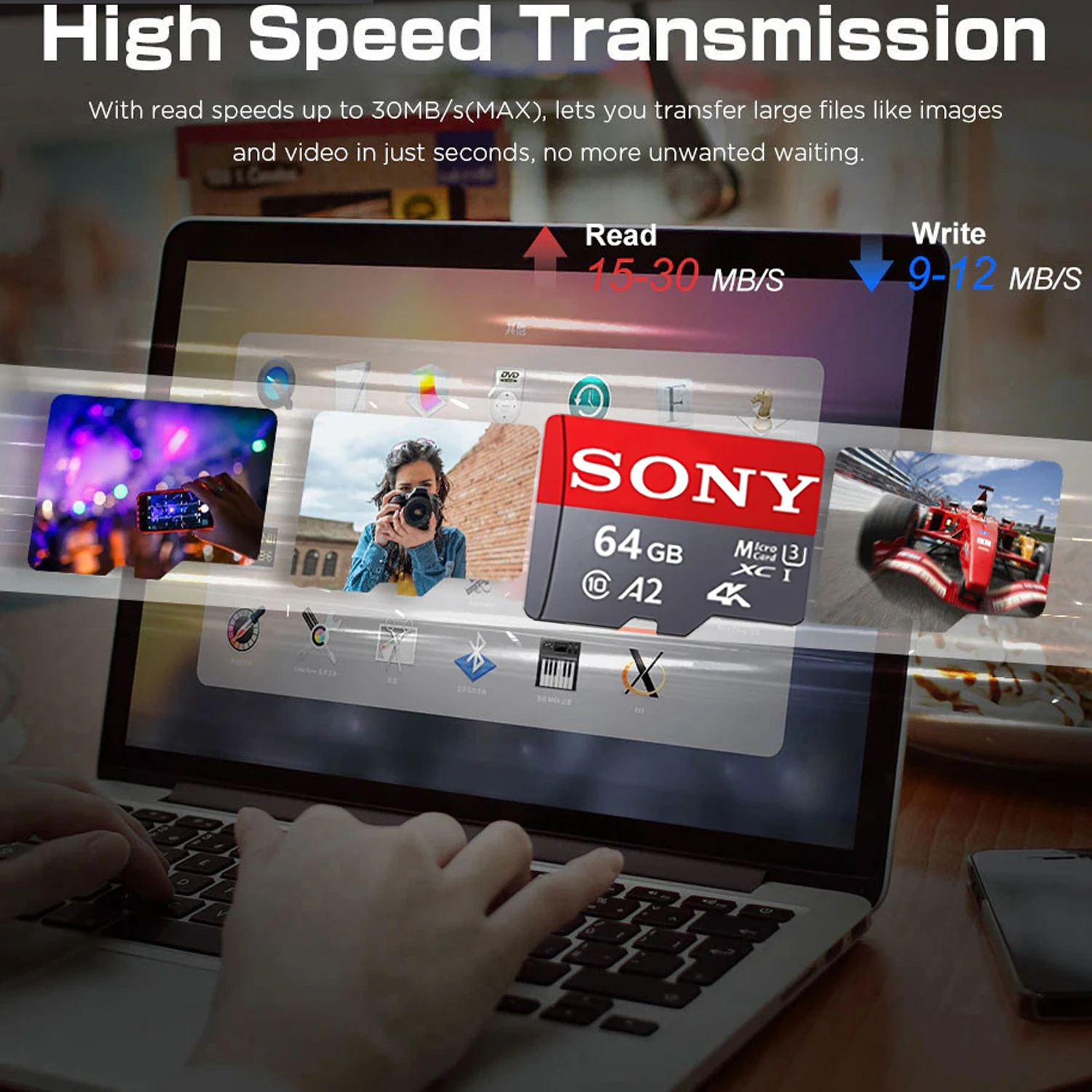 بطاقة ذاكرة SD صغيرة عالية السرعة سوني 256 جيجابايت فئة 10 A2 U4 4K بطاقة مايكرو SD/TF 64 جيجابايت 128 جيجابايت 512 جيجابايت 1 تيرا بايت لكاميرا الهاتف CCTV بدون طيار