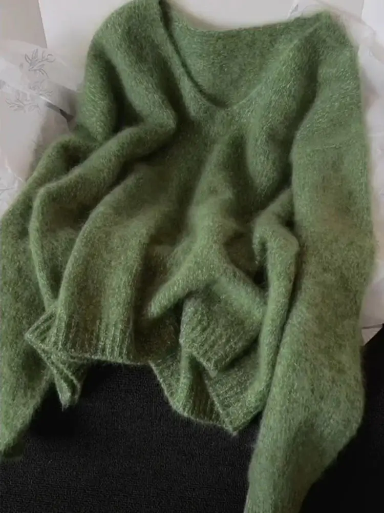 

Мягкий уютный трикотаж V-Ne, женский длинный све, осенне-зимний модный корейский свободный крой, утягивающий топ, высококачественный ленивый слей