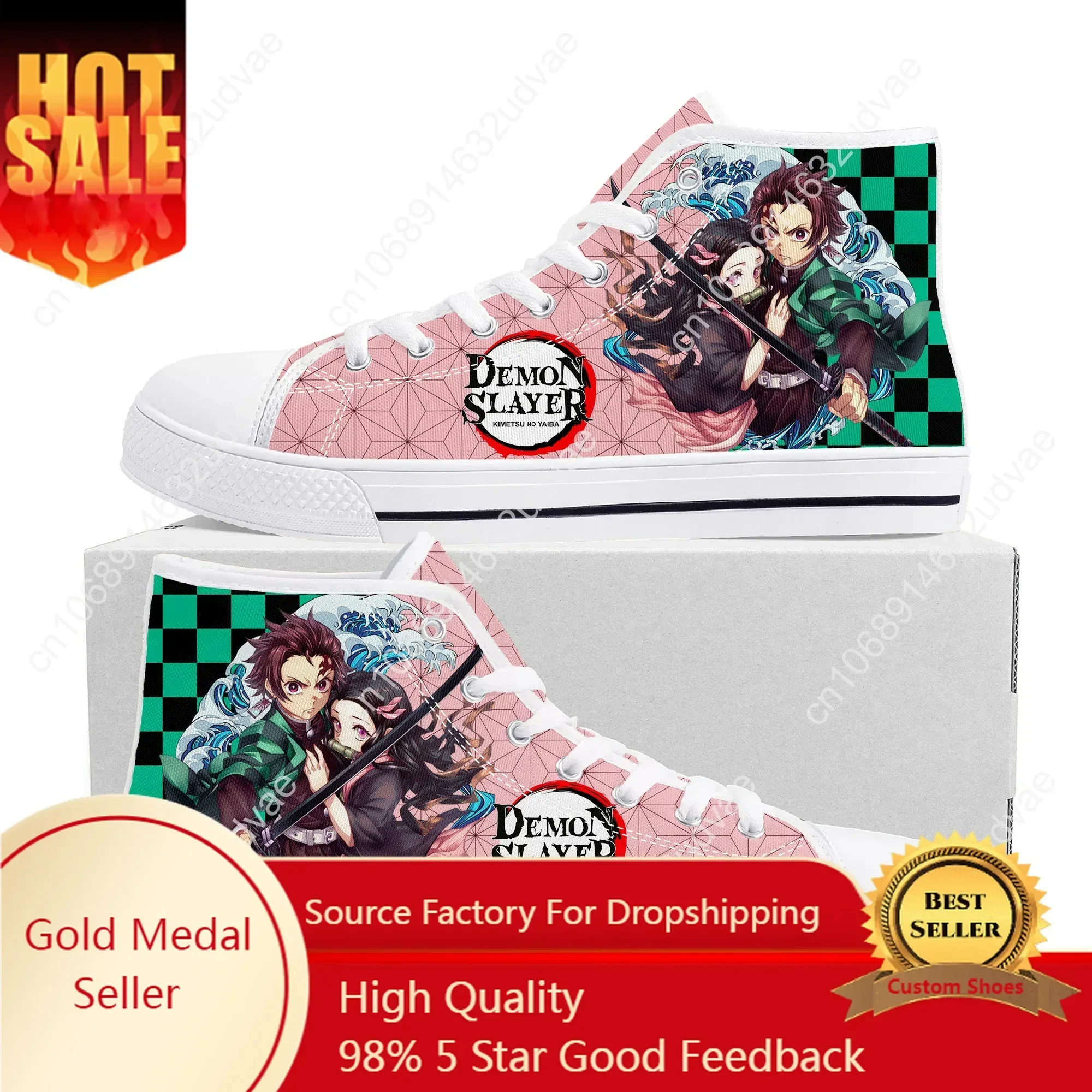 

Anime Cartoon Manga Tanjirou Nezuk Fashion High Top Sneakers Mens Womens Teenager Casual Canvas Sneaker Casual Custom Shoes