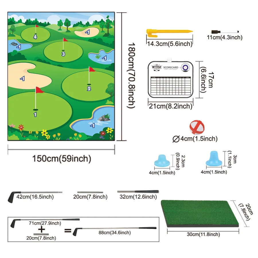 Conjunto de tapete de golfe para crianças, auxílio para treinamento, prática divertida com bolas pegajosas, brinquedos de golfe ao ar livre e interno para festa familiar