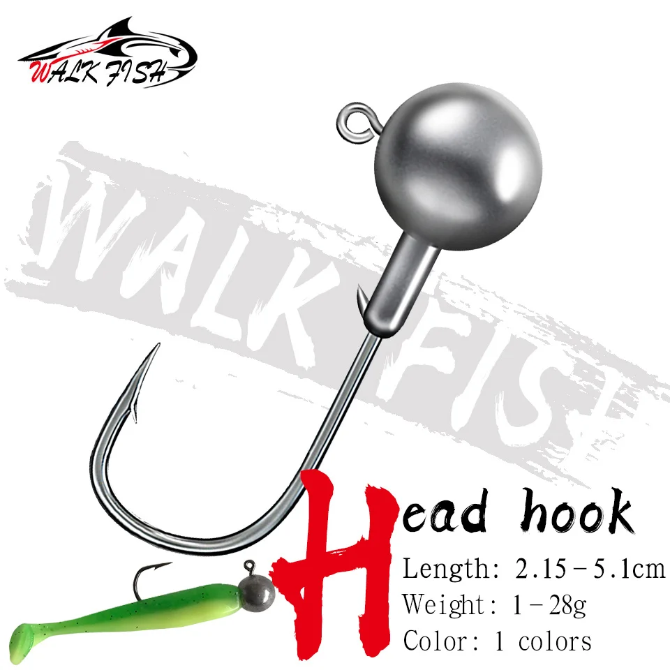 WALK FISH 5PCS/Lot Lead Round Head Jig Fishing Hooks 1g 2g 3g 4g 5g 10g 20g 22g 25g 28g Crank Jig Head Hook Soft Worm Jig Hook