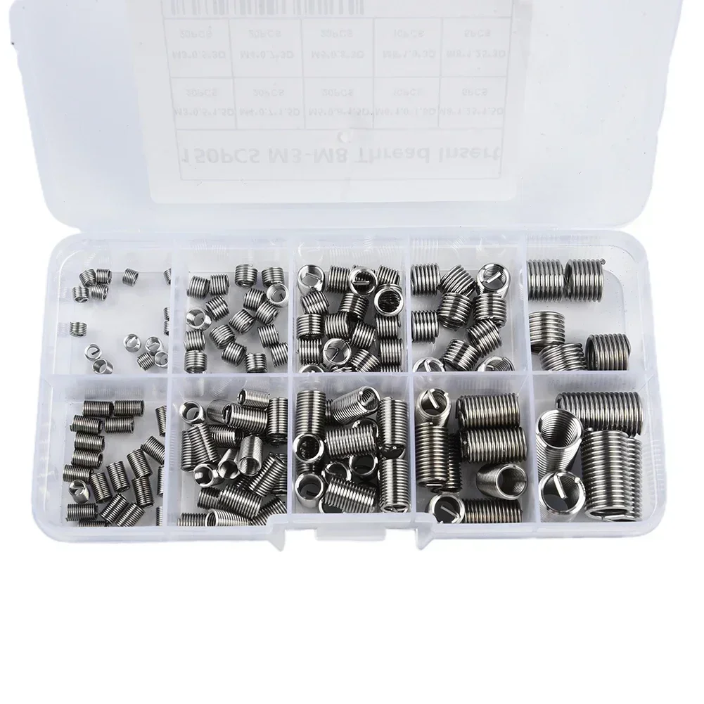 150pcs M5 M6 M8 304 Stainless Steel Fasteners Threads Inserts Kits Hardware Repair Tools Spiral Wire Sleeve Screw Wear Sets