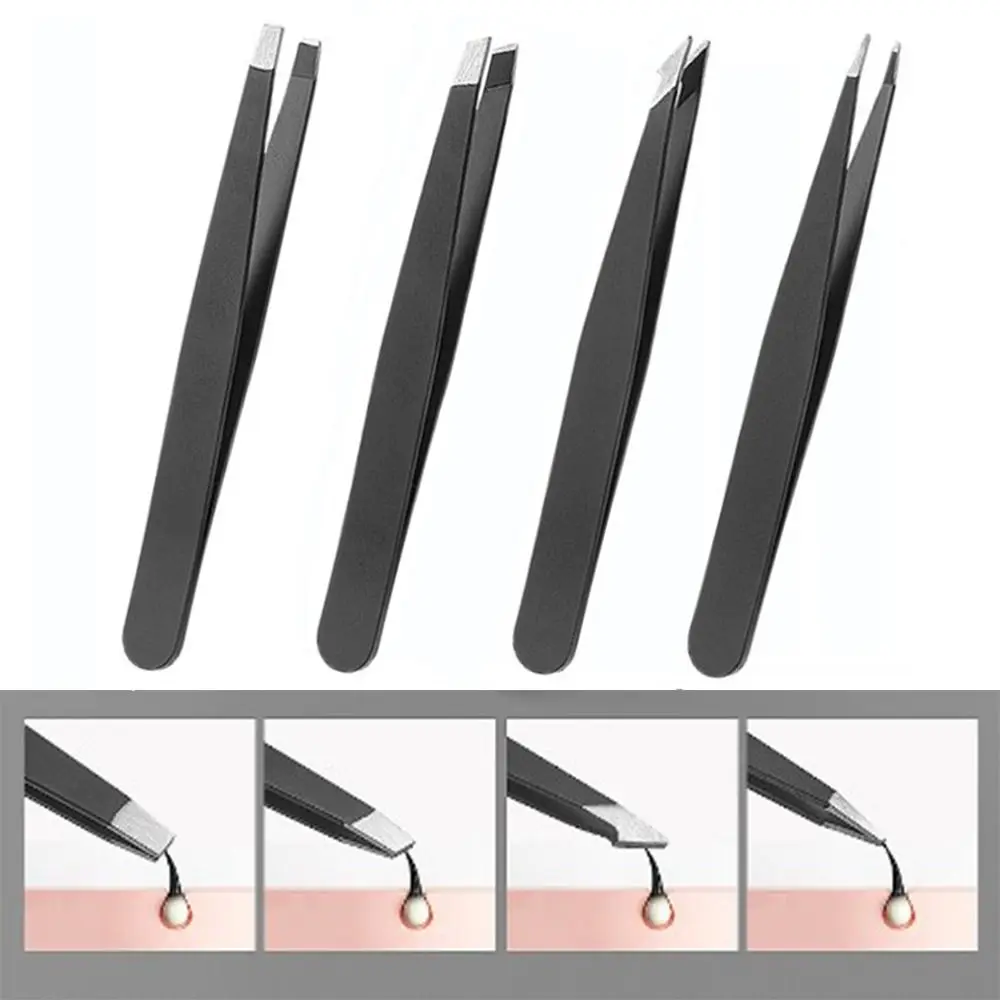 

4Pcs/Set Premium Stainless Steel Eyebrow Tweezers Set Pointed Slanted Tip Ingrown Hair Removal Professional Pointed Slant