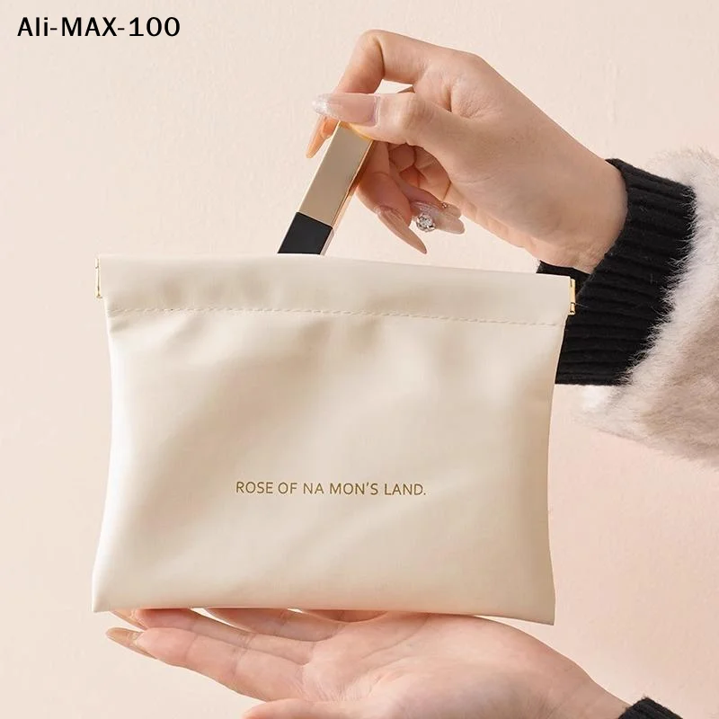 【Rw】Fashion PU Storage Bag Automatic Closure Waterproof Purse Portable Earphone Charging Line Cosmetic Lipstick Jewelry Bag