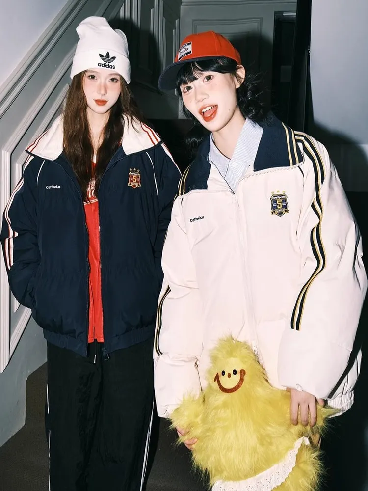 

American Sle Thiened Warmth down Cotton Jaet Coat Couple Matching Winter Outerwear Bread Sle Long Sve Zipper Closure