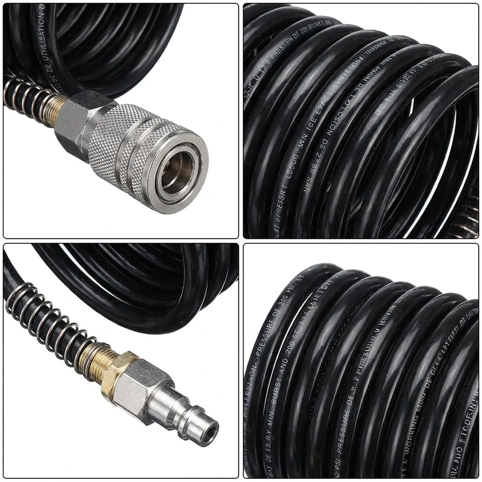 Polyethylene Pneumatic Adapter Quick Coupler Air Hose Compressor, 25FT Length, 1/4 NPT Fittings, Black Polyethylene