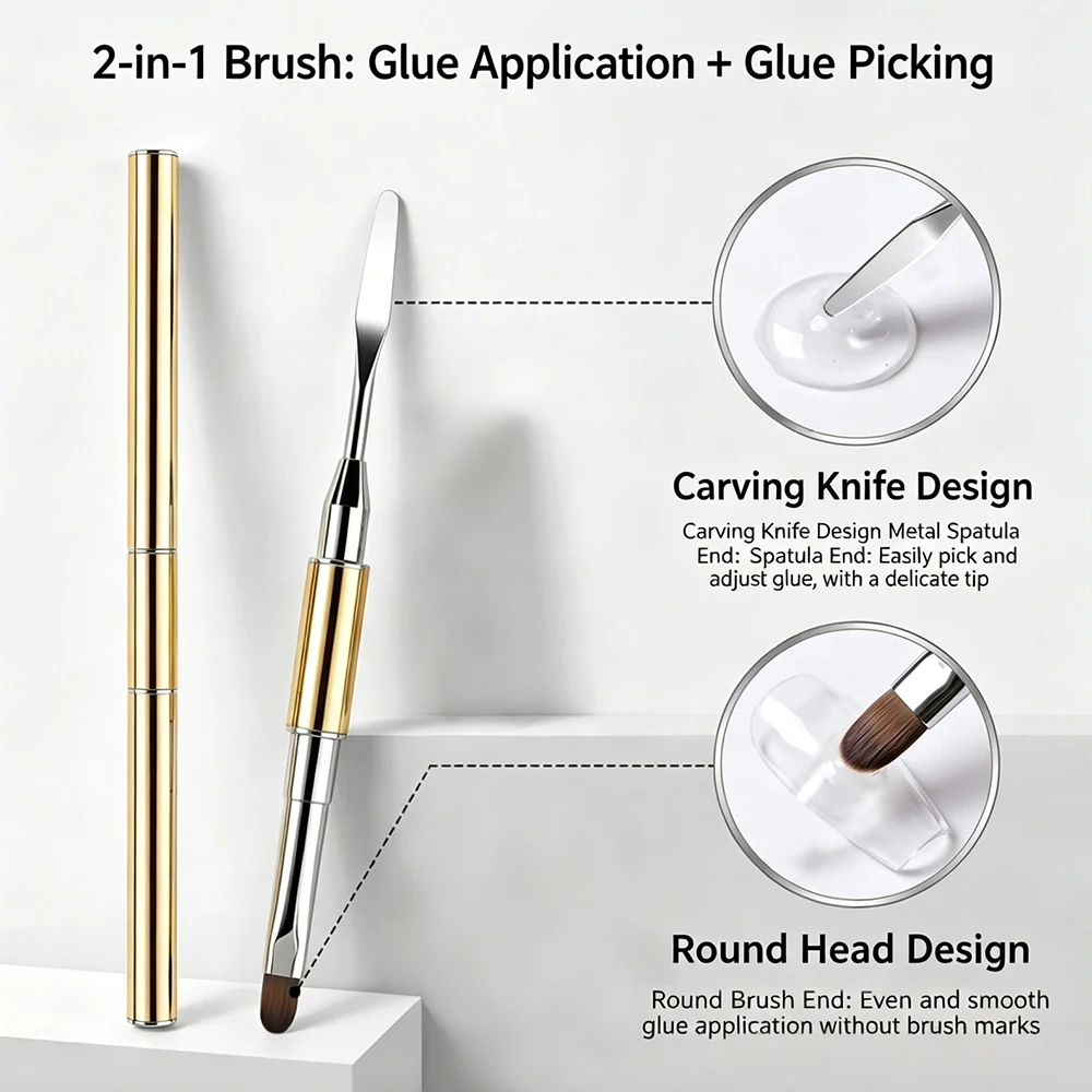 Gel Brush & Picker, 2 IN 1 Design Nail Brush and Spatula,Gel Nail Brush Tool for Acrylic Nails Extension Gel