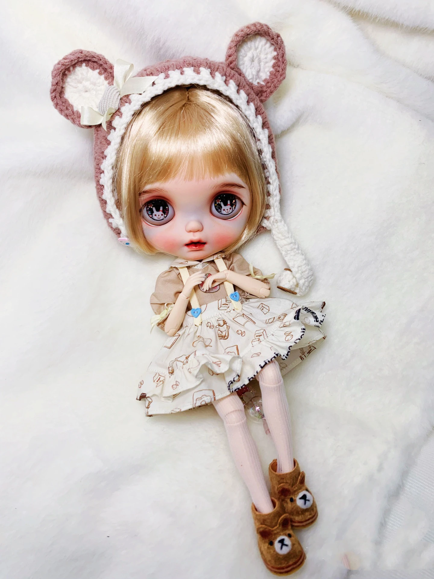 Blythe clothes Bear suit, knitted hat dress skirt 1/6 30cm BJD anime girl (Fit for Pullip,Ob24, Licca)