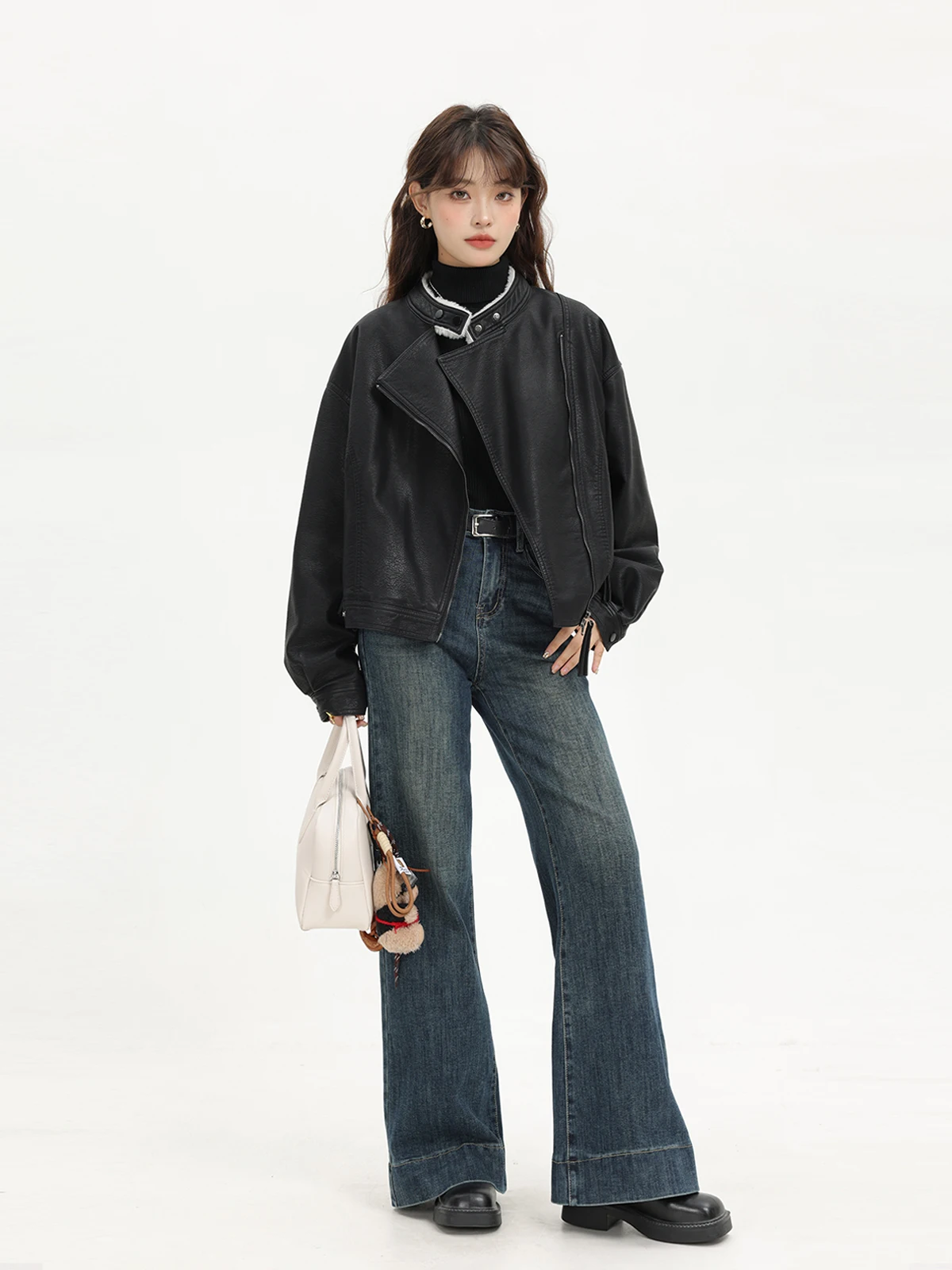 Xinmon Premium American Retro Stehkragen Fce gefüttert Winter ort Motorrad Jaet Ledermantel Damen Faion Oberbekleidung