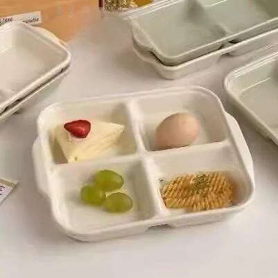 ceramic-ins-style-breakfast-plate-multi-grid-low-fat-diet-plate-creamy-style-individual-dining-utensils-high-aesthetic-value