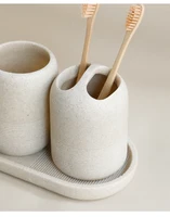 5Pcs Bathroom Accessories set Lotion Dispenser Toothbrush Holder Tray Tumbler Cup Soap Dish Beige and Grey 14