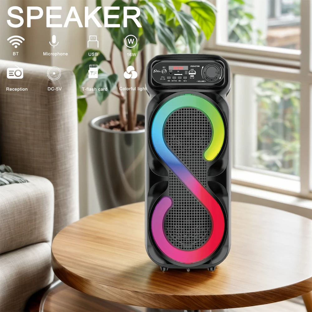 Bluetooth-Compatible Speaker Karaoke Speaker USB/TF Portable Boombox Remote Control Outdoor Speaker High Volume for Home Travel