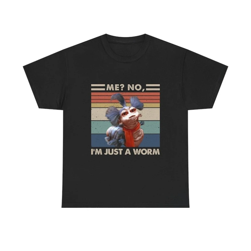 Retro Design Me No I'm Just A Worm tee Labyrinth Ello Summer shirt Crewneck Regular short sleeve Cartoons printed T-shirt tops