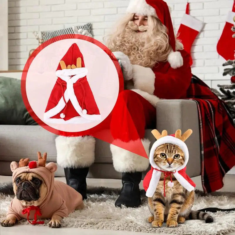 Christmas Cat Dog Costume Christmas Elements Pet Cape Santa Claus Cloak Multiple Sizes Dog Costume Puppy Cape Festive Holiday