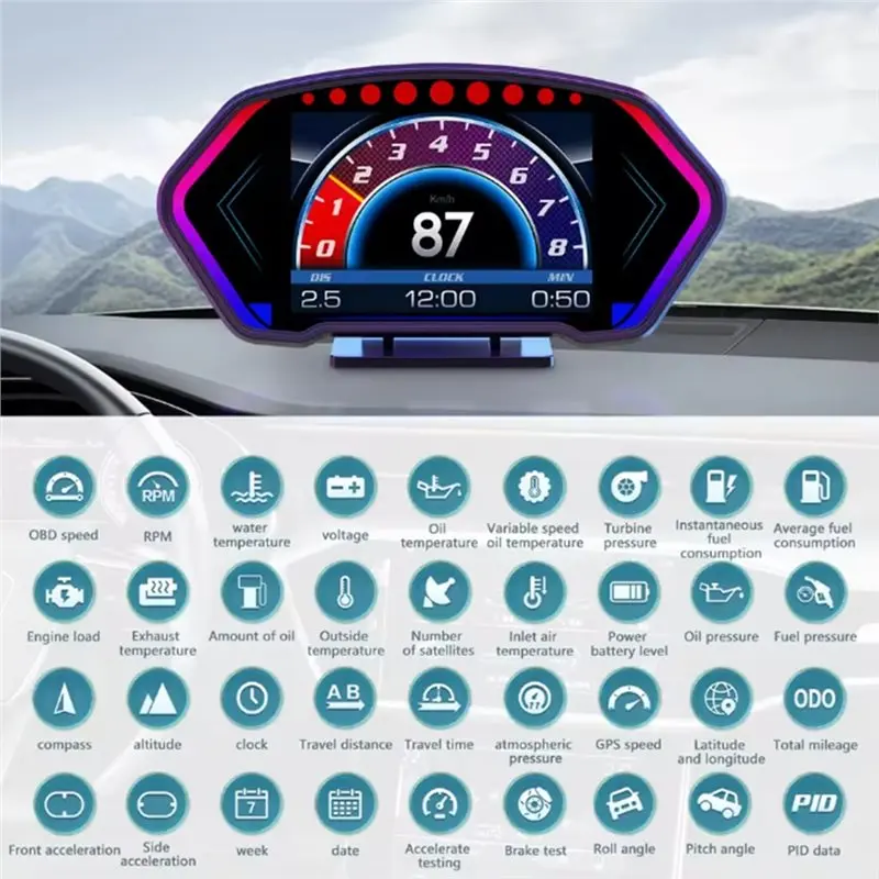 Automotive Head-Up Display (HUD) OBD+Positioning System Dual System Speedometer Tachometer
