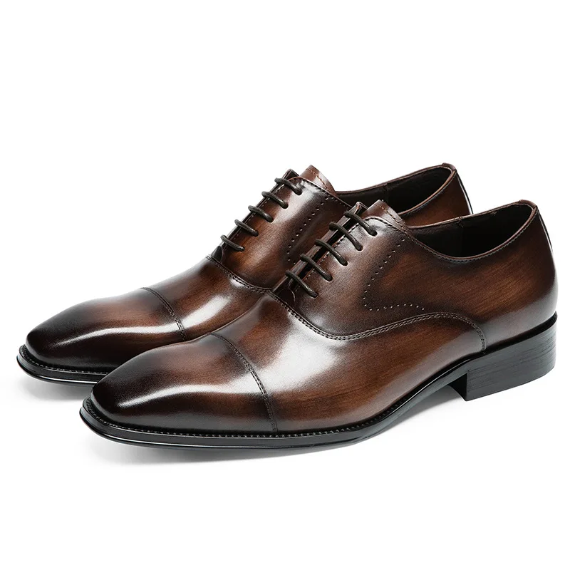 Men's Genuine Leather Oxford Shoes Business Dress Cowhide Lace-Up Suit Men's Shoes High-End British Style Luxury Mengke Shoes