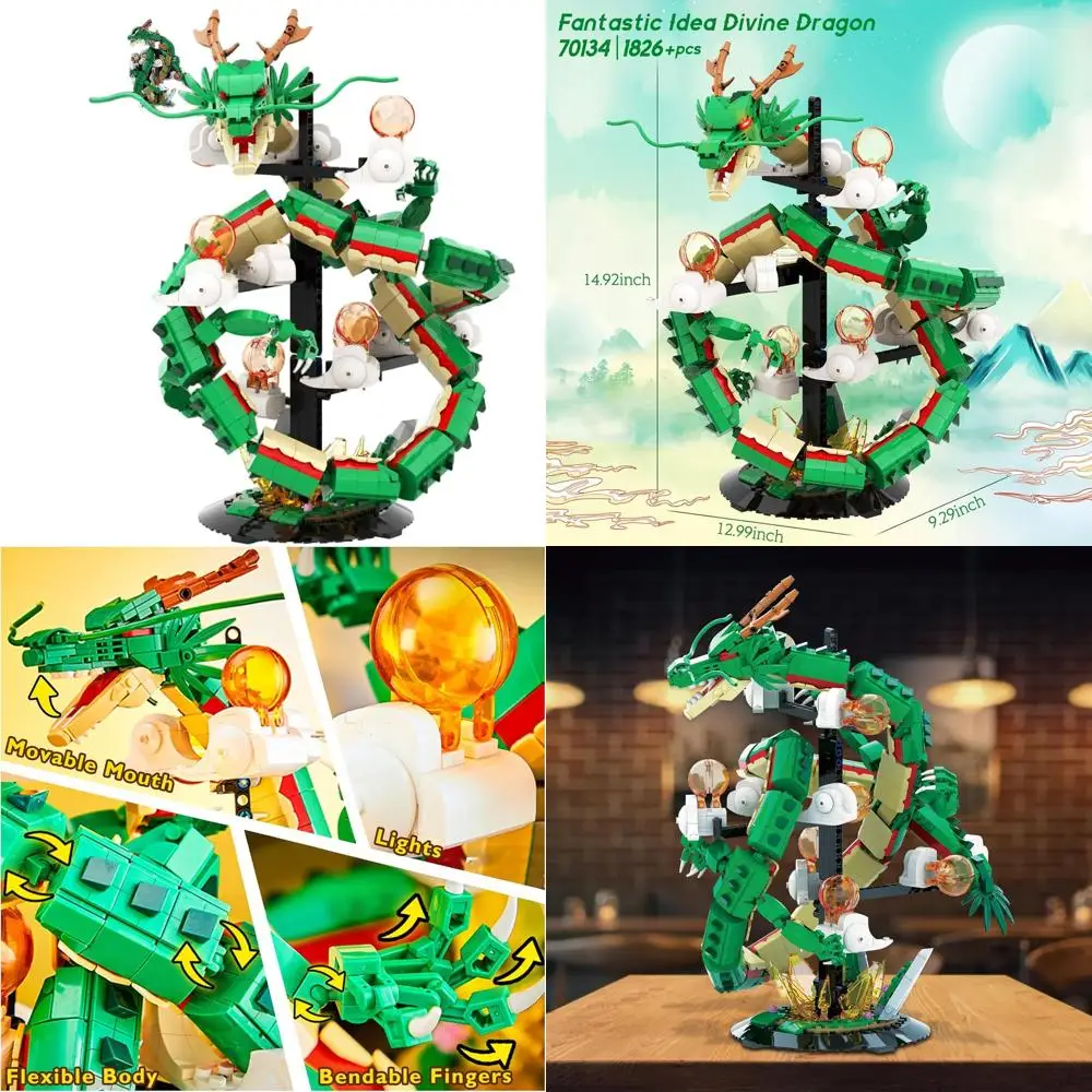 Adult Dinosaur Building Kit 70134: Illuminated Dragon Model with Display Stand - Perfect for Gifts