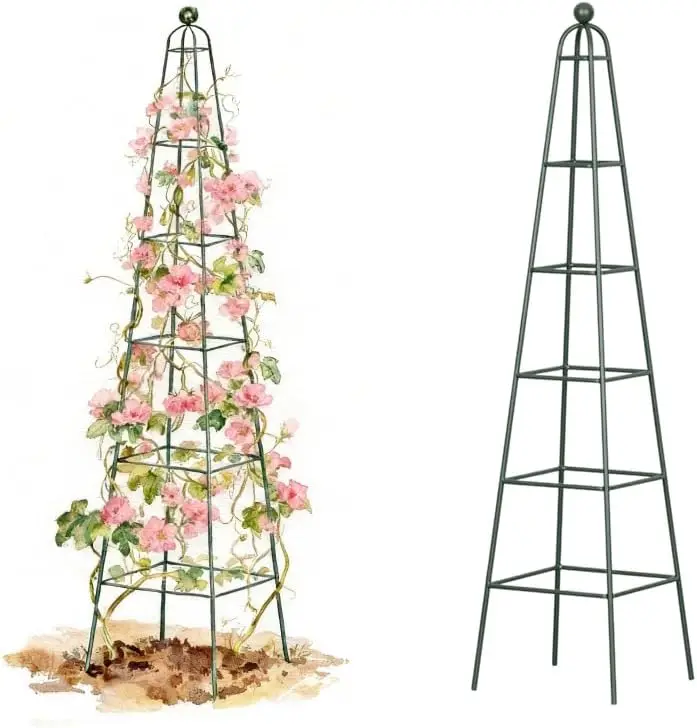 7.8 ft Pyramid Obelisk Garden Trellis, Metal Rustproof Plant Support Rose Trellis, Tower Potted Cages for Flowers Fruits Vegetab