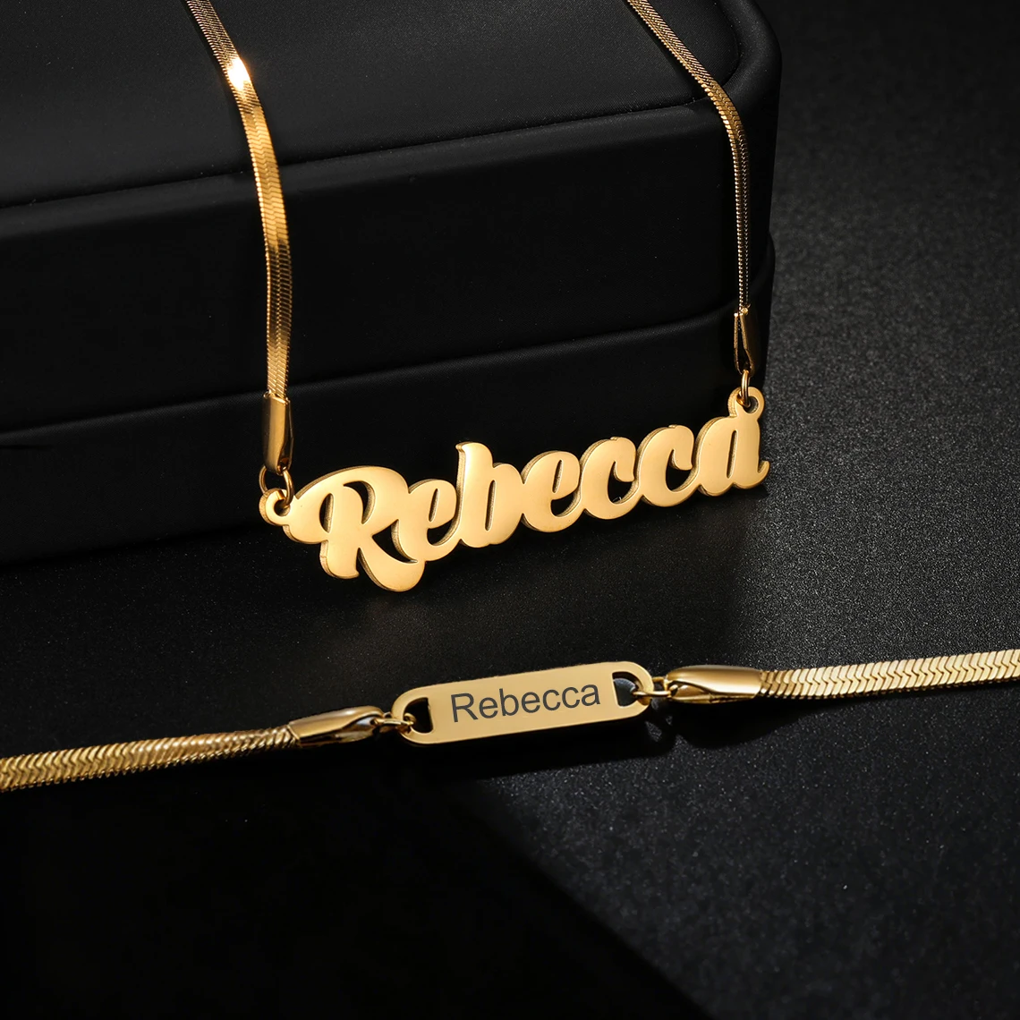 Customized Name Necklace Bracelet Punk Jewelry Sets for Men Women Lovers Stainless Steel Personlized Blade Chain Set Couple Gift