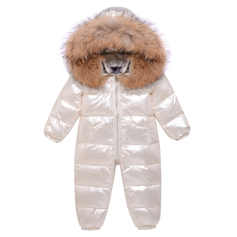 UNIFEMEN 2024 -30 Degree Russian Winter Baby Snowsuit Fur Waterproof Shinny Baby Boy Rompers Newborn Toddler Girl Overalls