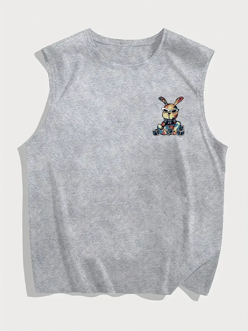 Canotta senza maniche con collo rotondo, comoda e traspirante, da uomo, per il tempo libero, sportiva, fitness, allentata, modello di coniglio cartone animato stampato