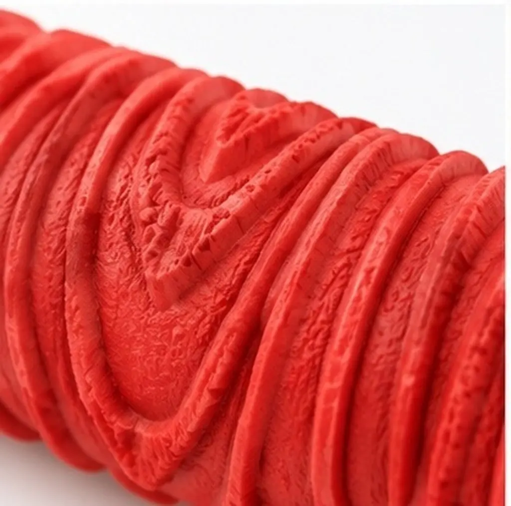 7 Inch DIY Wall Decoration Painting Roller Red Handle 15x3cm Rubber Metal Plastic Wood Grain Texture Paint Tool for Emulsion and