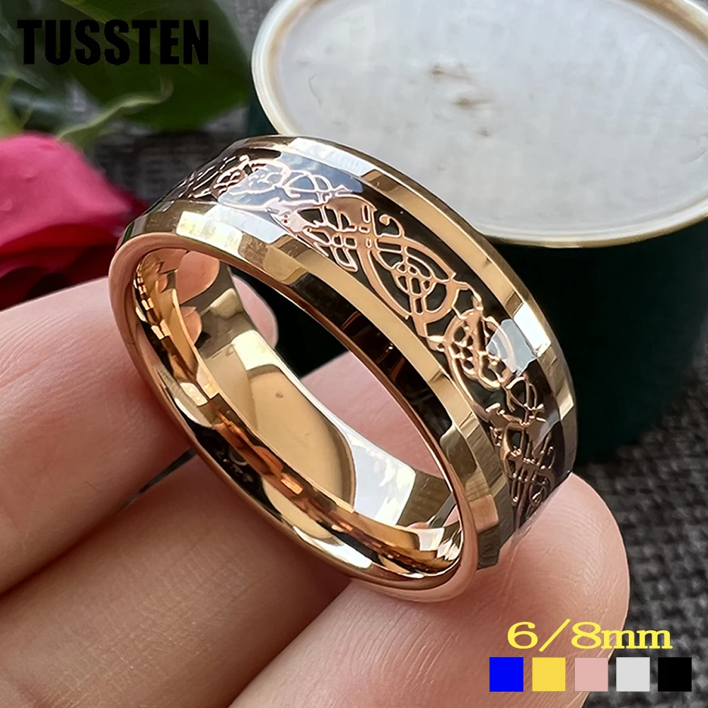 Dropshipping TUSSTEN 8MM Dragon Ring Tungsten Wedding Band For Men Women Beveled Polished Edges Classic Jewelry