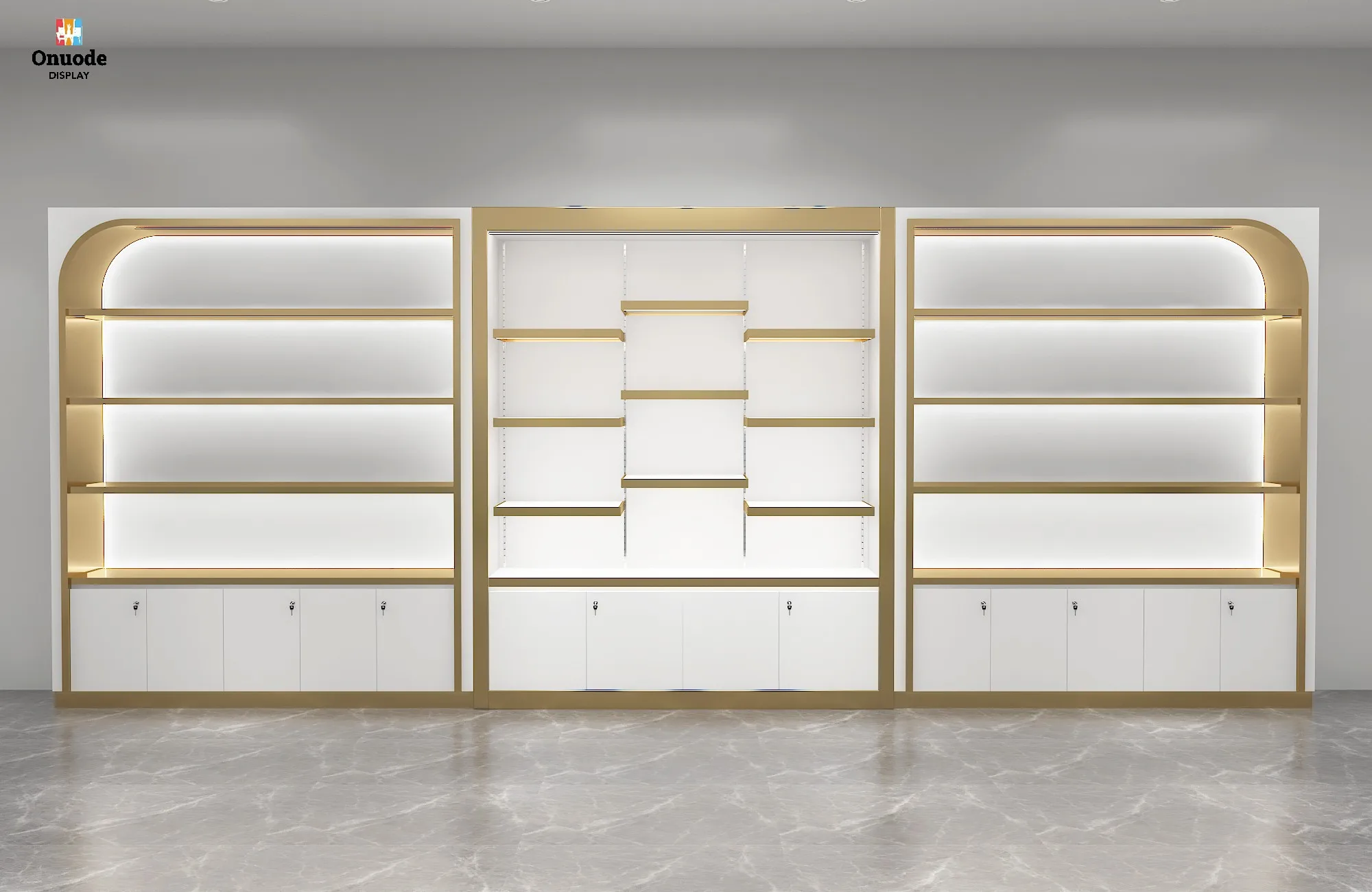 Quiosco de joyería personalizado de lujo para centro comercial |   Cabina minorista moderna con escaparate de vidrio y gabinete de joyería con iluminación LED