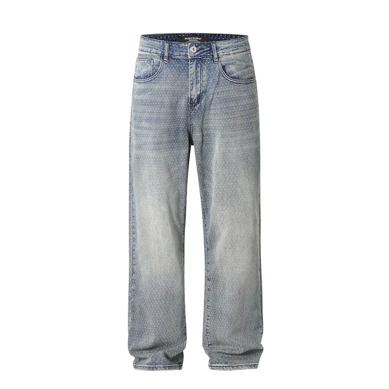

High Street Mens Jeans Japanese Streetwear Washed Distress Printed Baggy Wide Leg Pants Spring Summer Fashion Casual Denim Pants