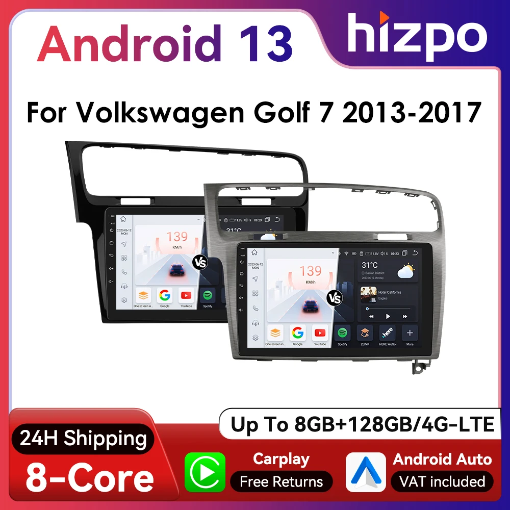 Hizpo10.1inch 2Din Android Auto Car Radio for Volkswagen VW Golf 7 2013 - 2017 Navi GPS RDS DSP 4G BT CarPlay 360°CAM