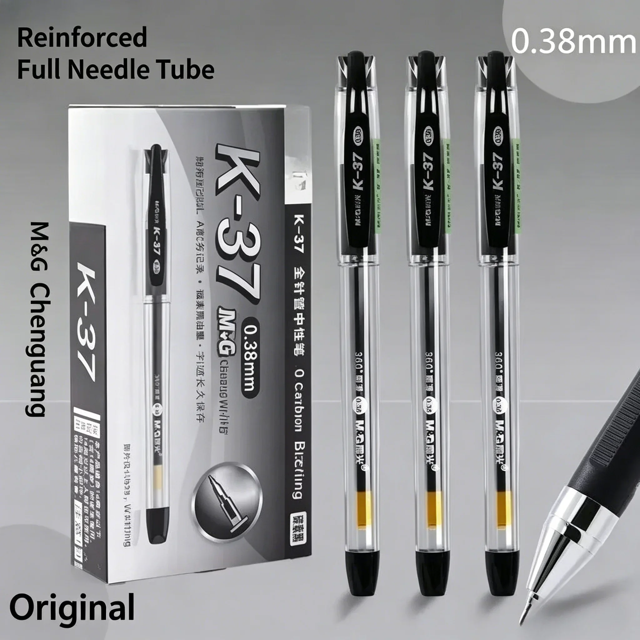 0.38mm K37 Fine Tip Gel Pen Available in Black Blue Red for Office School Financial Writing Stationery 12 Pieces Per Box