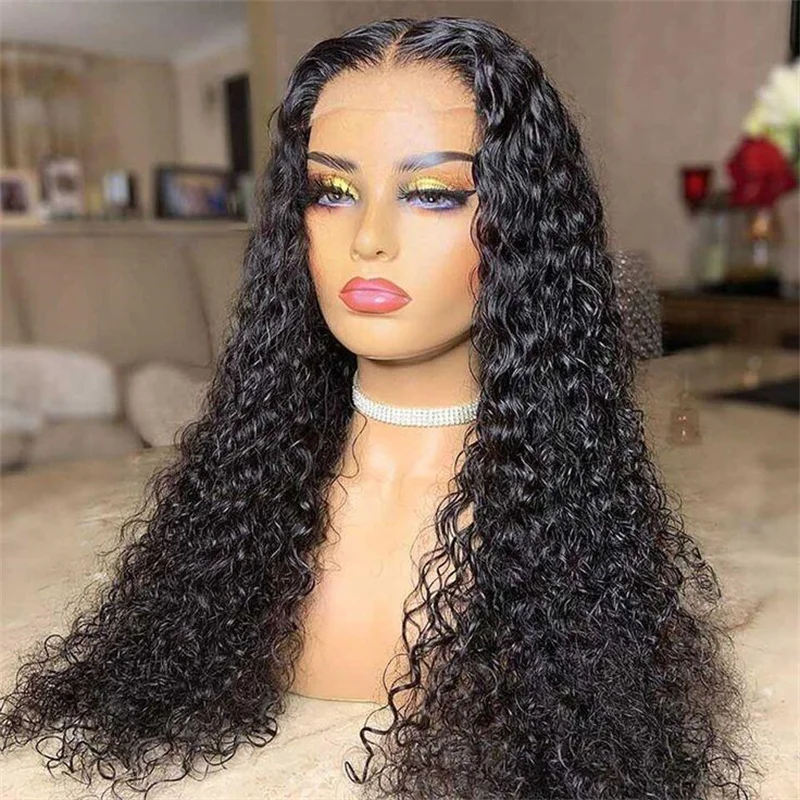 Soft 180Density Kinky Curly Long Natural Black Preplucked 26Inch Deep Lace Front Wig For Women With Baby Hair Glueless Daily