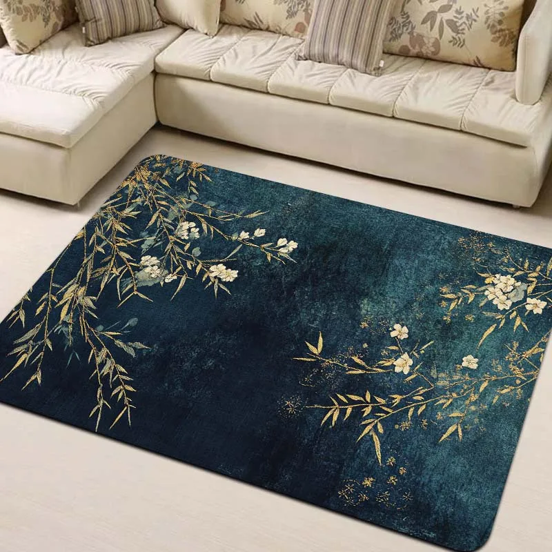 VIKAMA Minimalist Foliage And Flower Pattern Rendered Gaming Room Floor Mat, Bathroom, Living Room, Bedroom, Carpet, Home Decor
