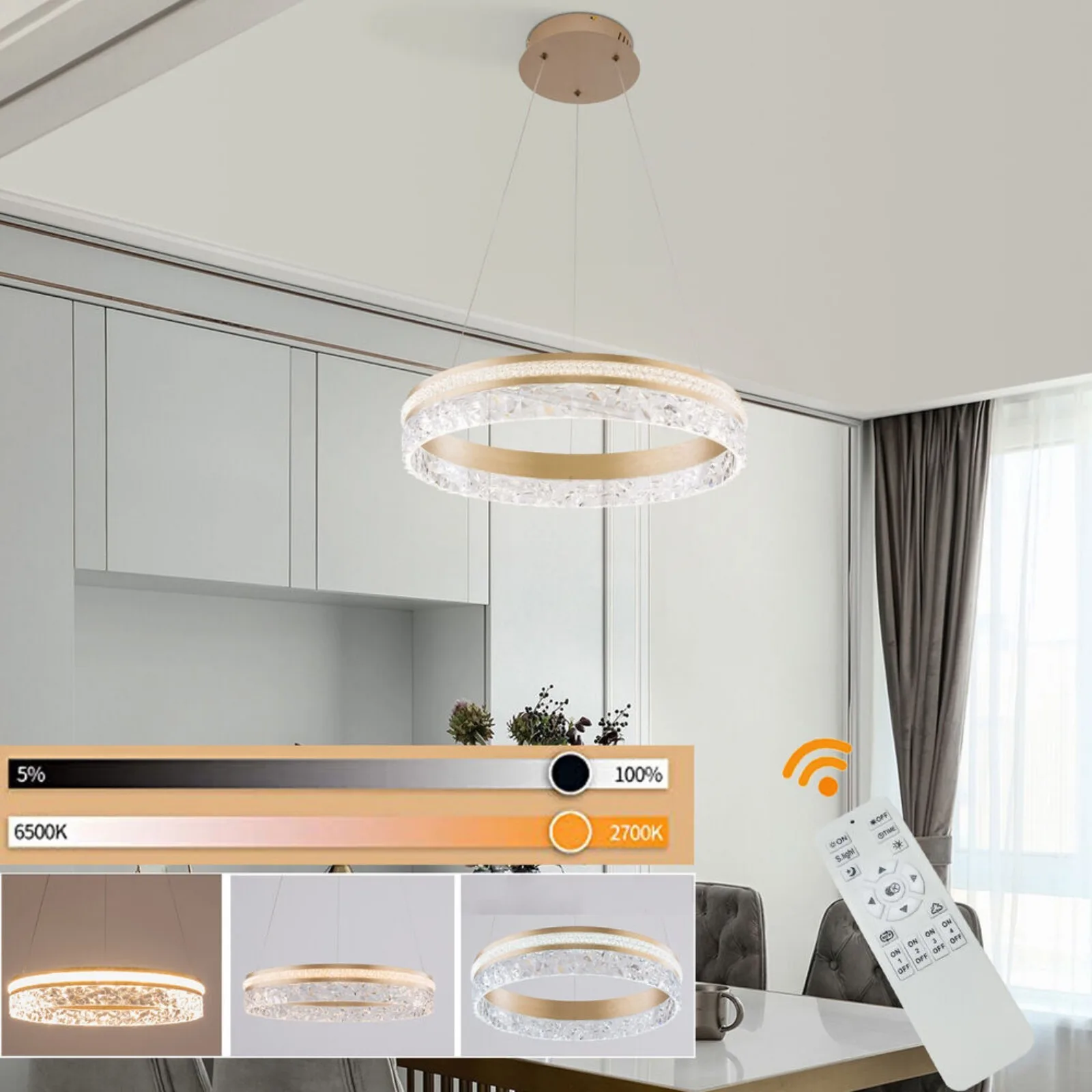 

US Modern Round LED Ring Pendant Light Chandelier Ceiling Light Fixture Lamp Gold