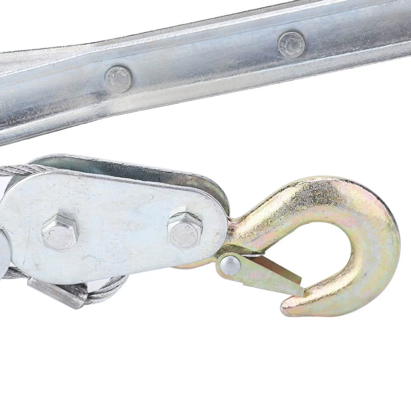1Pcs 2 Ton Wire Rope Puller Hardened Heavy Duty Steel Double Hook Hand Power Puller Padded Grip Galvanized Iron Tighten Tool