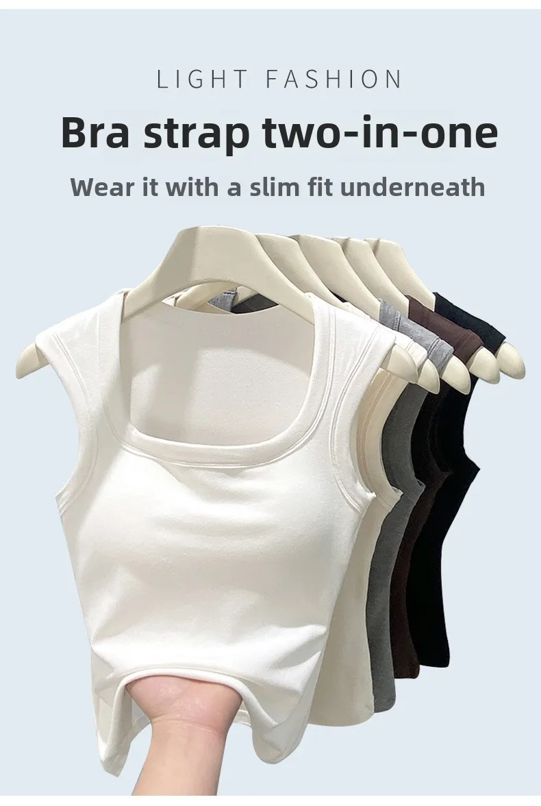 2026 Neue Damen-Weste mit breiten Trägern und Brustpolster, Sommer-Allrounder, I-förmige Weste, schmal geschnittenes Basic-Top, modische Oberbekleidung – Detail 3
