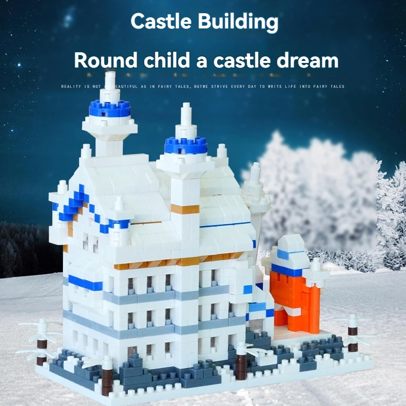 FUNXINEE 1000 Stücke Mini Schwanenschloss Weiße Schloss Bausteine Berühmte Architektur Modell Kreative Ornament Geschenk Erwachsene Kind