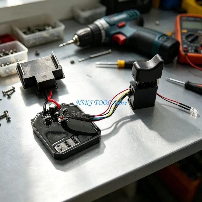 L8RC Drill Control Board Replacement Assembly with Press Start Unit, Battery Contact Base, Lamp Wire and Cable Set for 18/21V