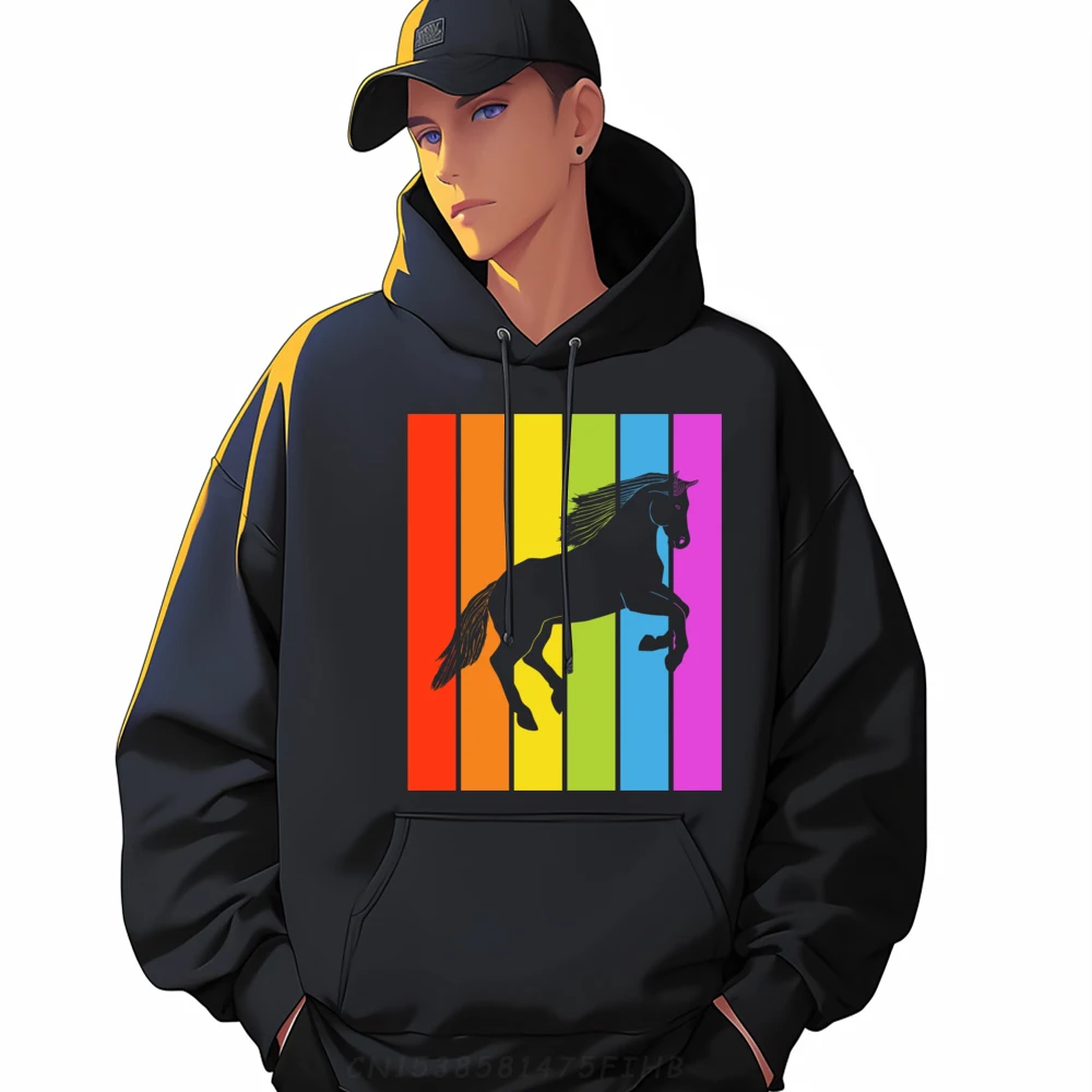 

Casual Cute Rainbow Horse Jumping Equestrian Hoodies Graphic Christmas Long Sleeve O-Neck Hoodies Youth Letter Hoodies