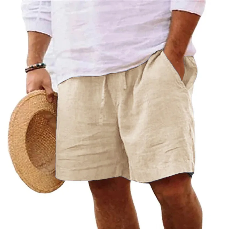 Sommer-Shorts für Herren, Kordelzug, elastische Taille, atmungsaktiv, leicht, Baumwolle, Leinen, lässig, Strand-Stil, Hawaii, kurze Hose – Detail 3