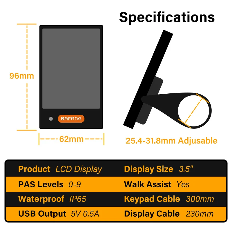 Bafang Bike Display DPC18 for BBS01B BBS02B BBSHD Mid Motor 0-9 Pedal Assist Levels EBike Computer Display with UART Protocol